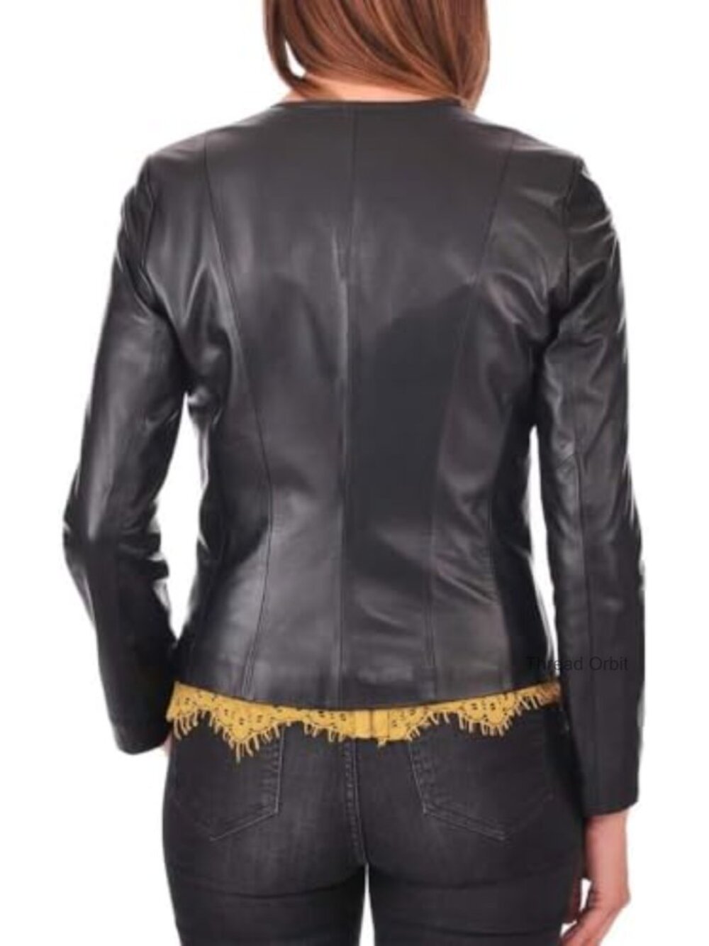 Real Lambskin Leather Jacket Women Cafe Racer Moto Biker Zipper Pockets - Picture 3 of 4